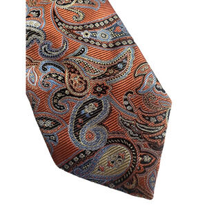 Bocara Tie Necktie Orange Brown Blue Paisley Textured XL Silk Tall Man 60" Long